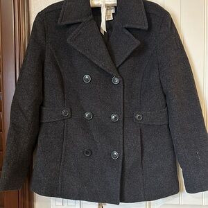 St. John’s Bay women gray Pea Coat Wool blend Jacket  size: M wit pockets